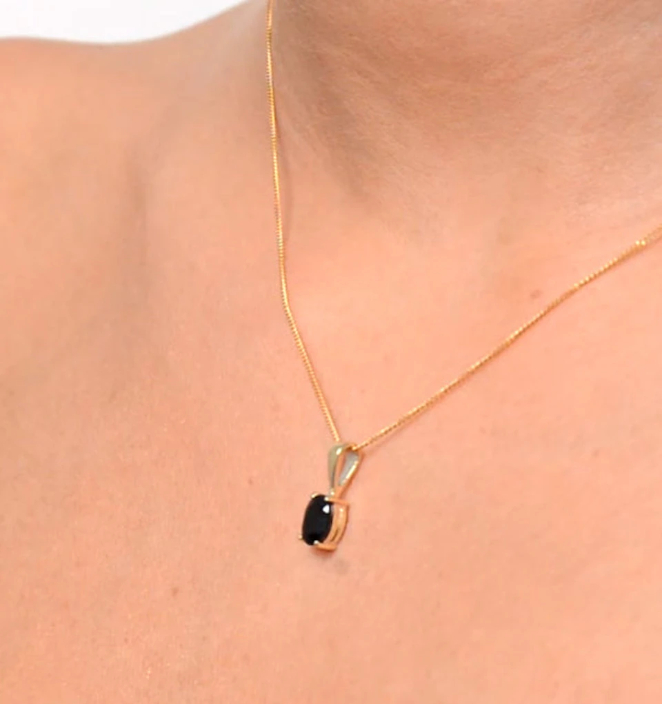 Sapphire 7 x 5 mm 9K Yellow Gold Pendant Necklace