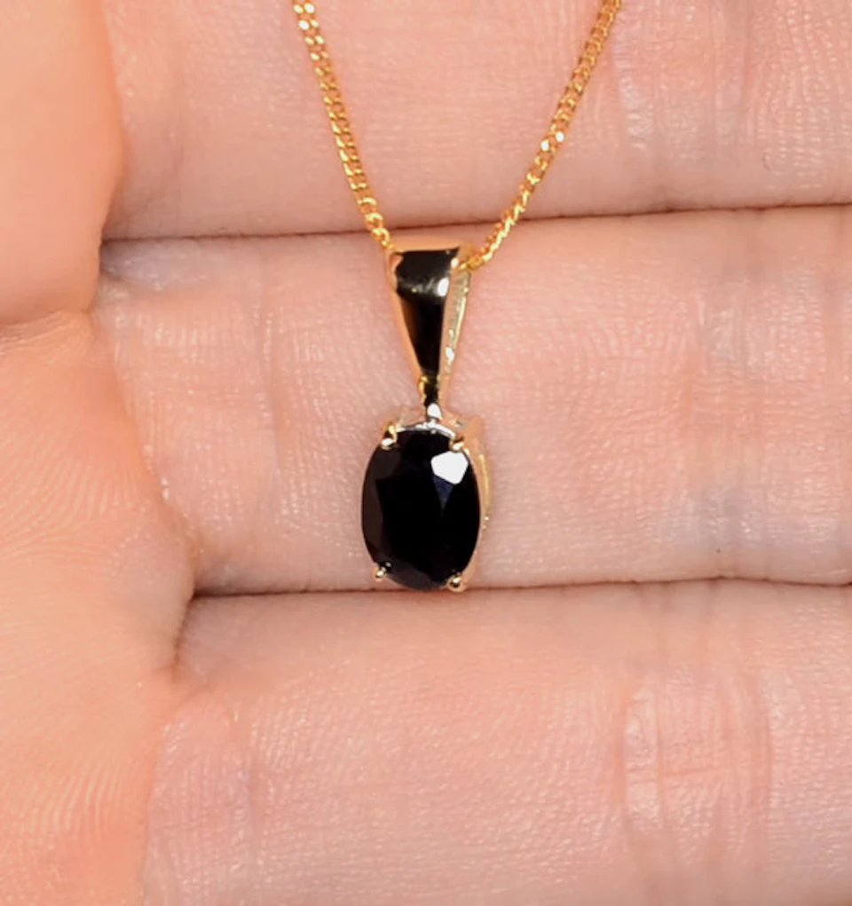 Sapphire 7 x 5 mm 9K Yellow Gold Pendant Necklace