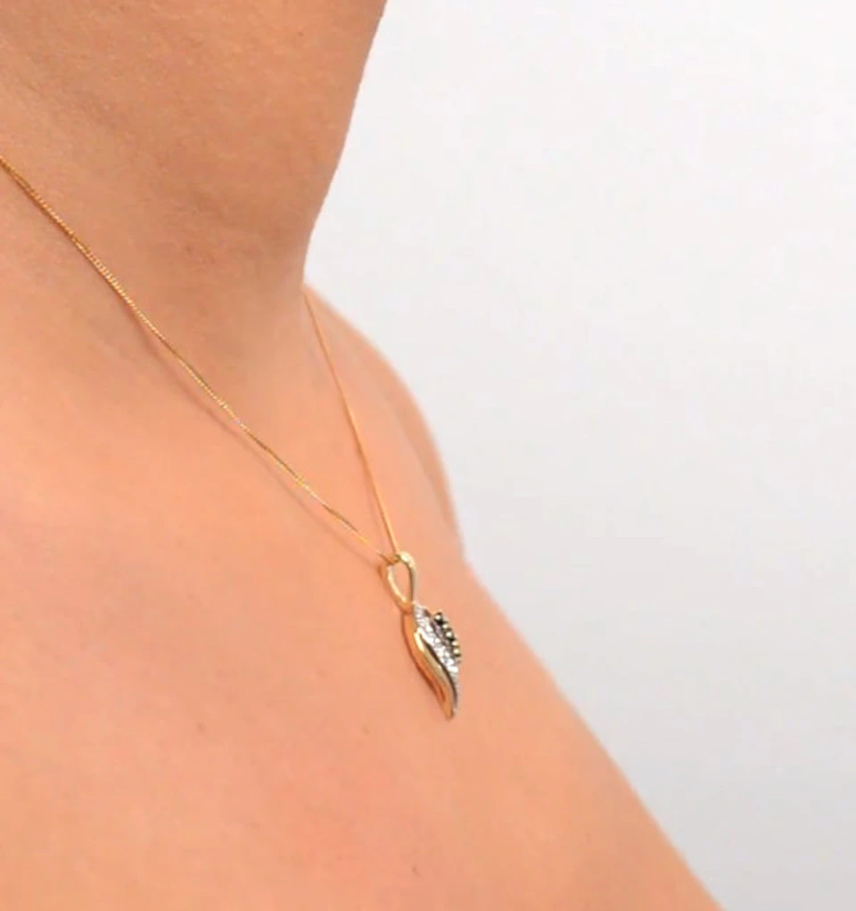 Sapphire 9 x 14 mm And Diamond 9K Yellow Gold Pendant Necklace