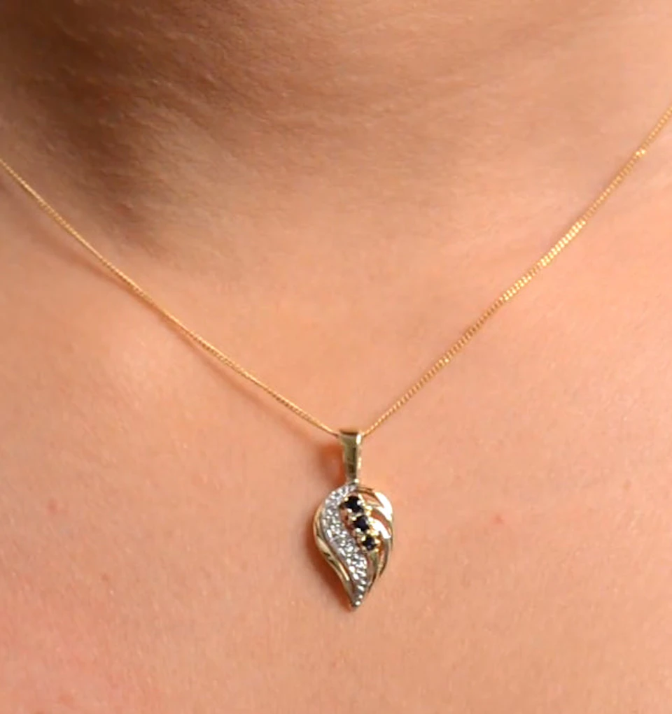 Sapphire 9 x 14 mm And Diamond 9K Yellow Gold Pendant Necklace