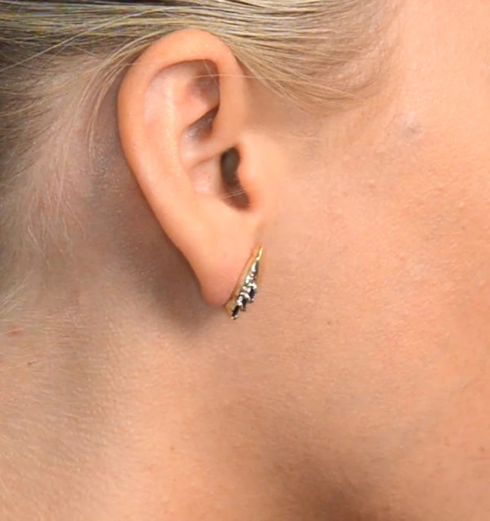 Sapphire 4mm x 2mm And Diamond 9K Yellow Gold Earrings