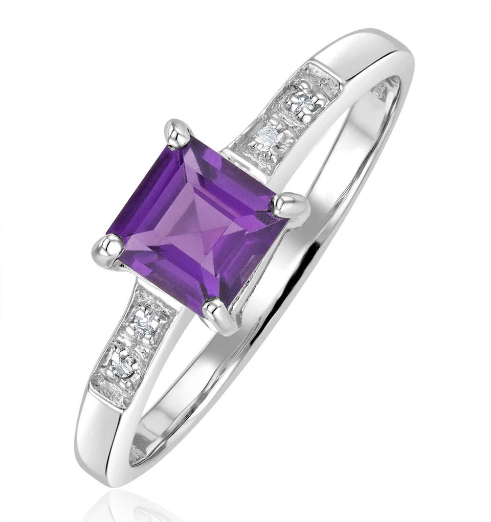 Amethyst 0.63ct And Diamond 9K White Gold Ring