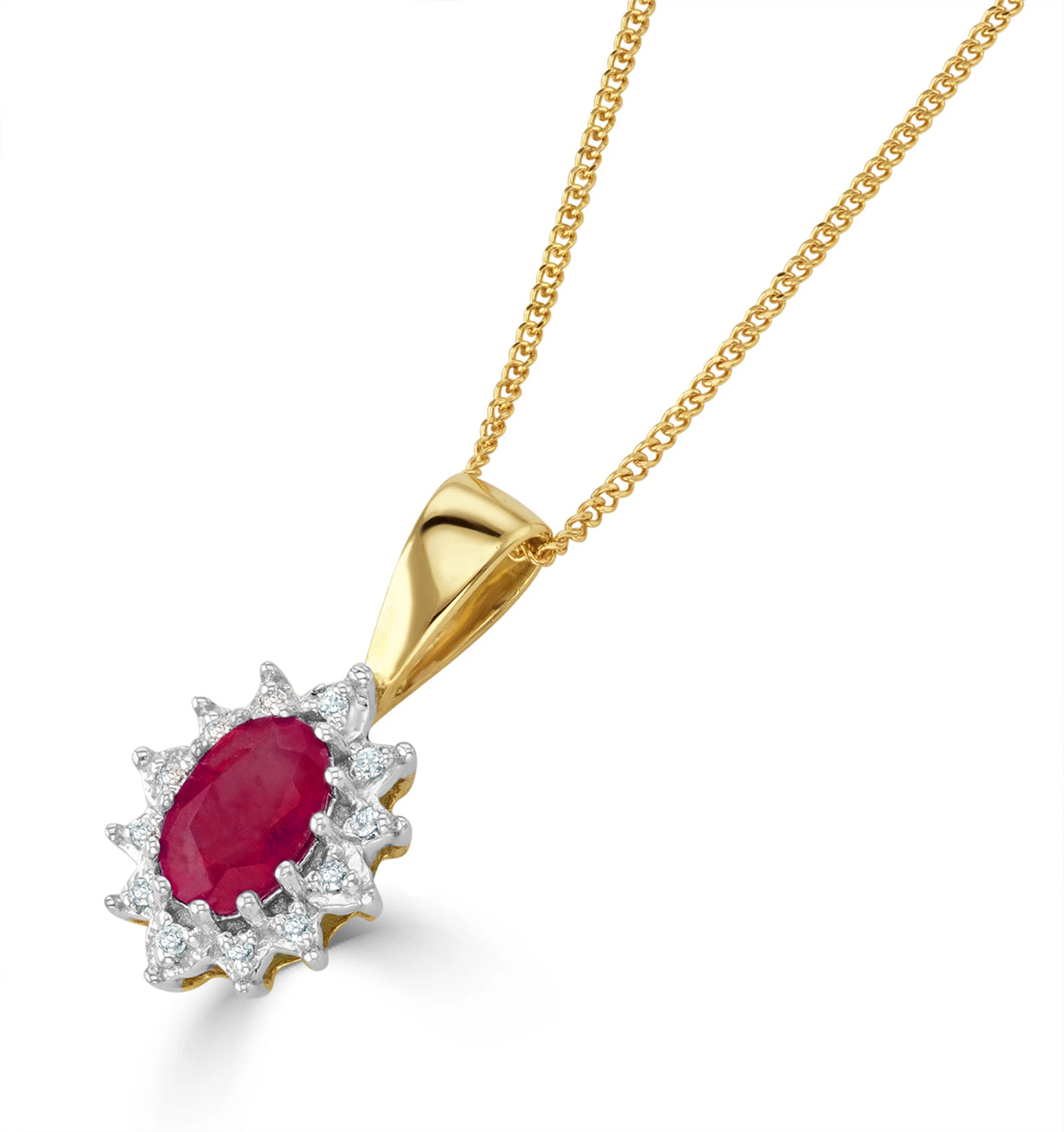 Ruby 6 x 4mm And Diamond 9K Yellow Gold Pendant Necklace