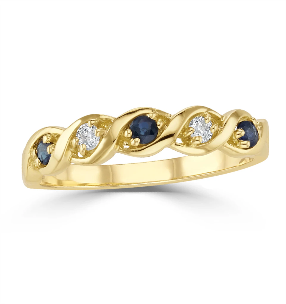 Sapphire 2.25 x 2.25mm And Diamond 9K Gold Ring