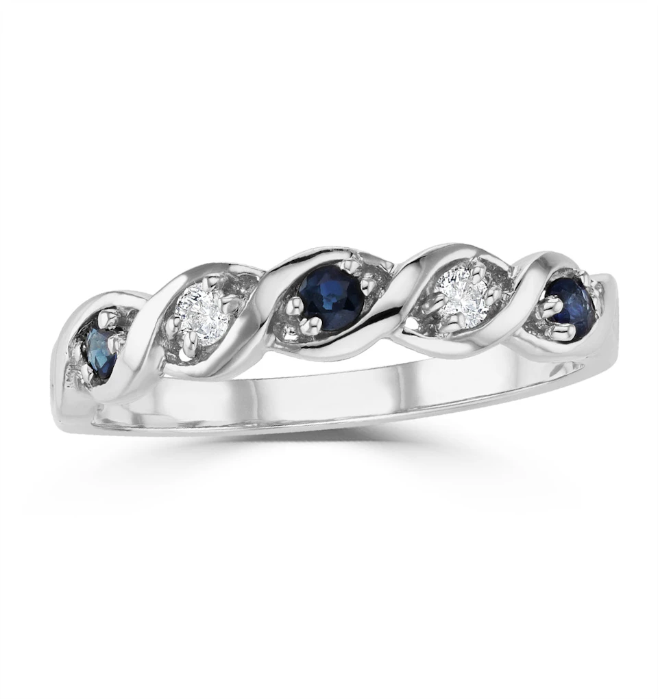 Sapphire 2.25 x 2.25mm And Diamond 9K White Gold Ring