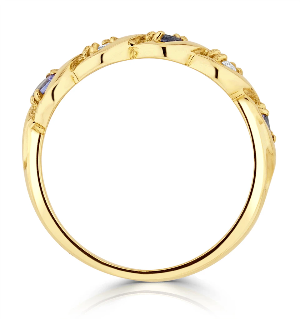 Tanzanite 2.25 x 2.25mm And Diamond 18K Gold Ring SIZE J