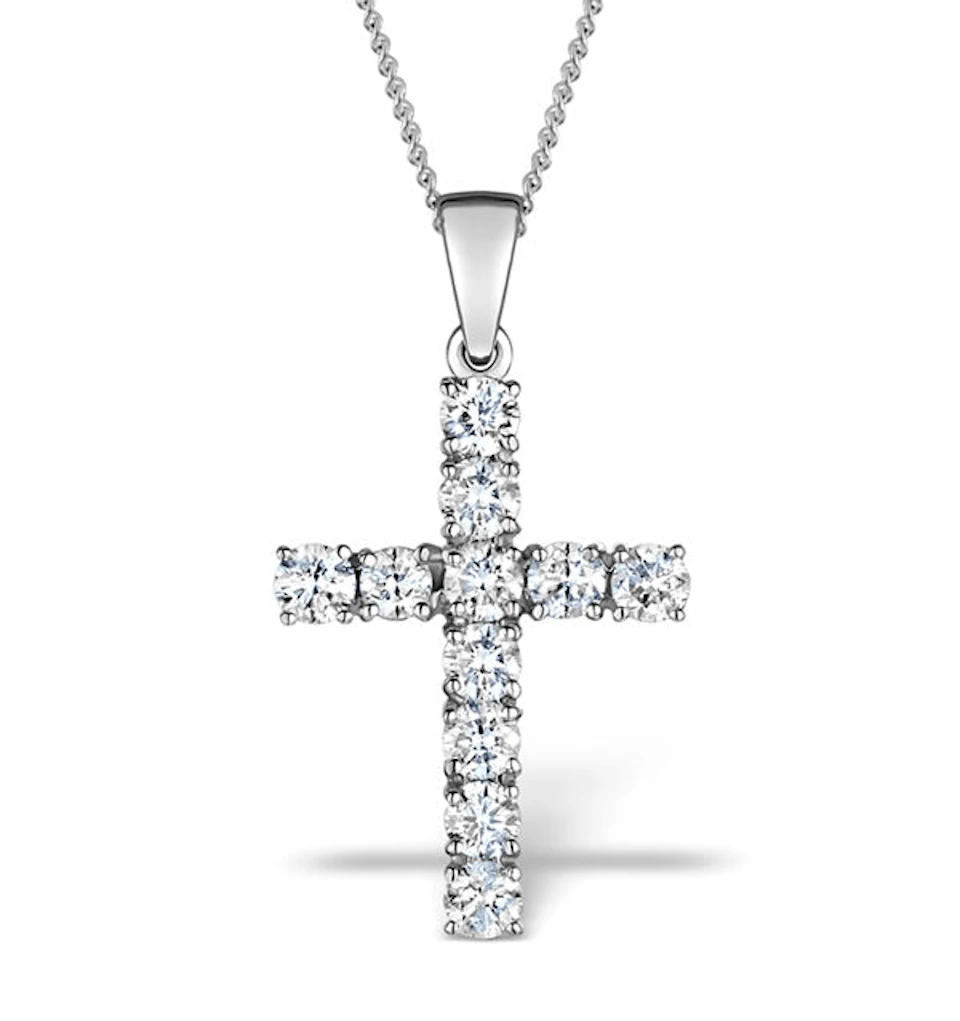 1 Carat Cross Lab Diamond Necklace Pendant in 9K White Gold