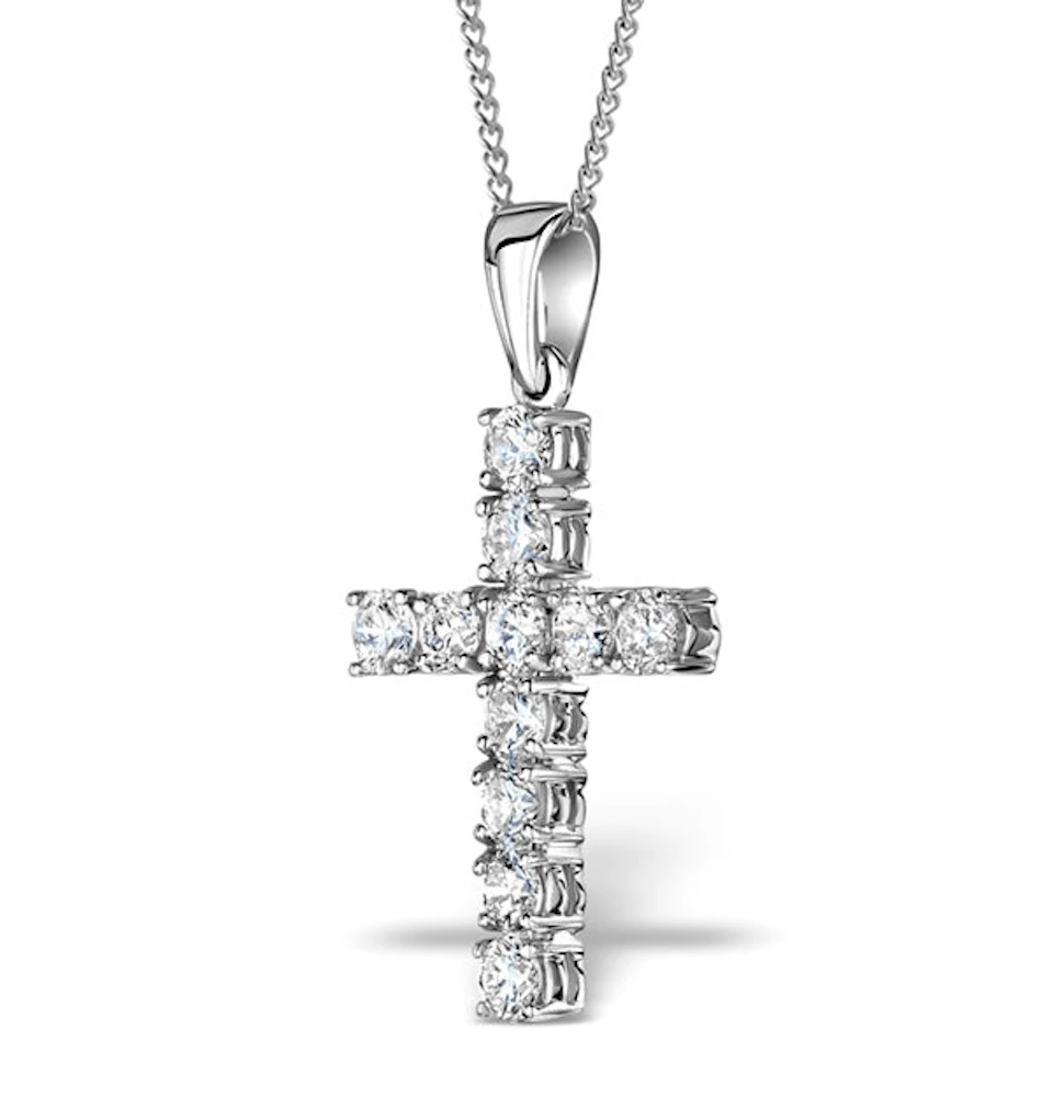 1.00ct Diamond and 18K White Gold Cross Pendant Necklace - FR42
