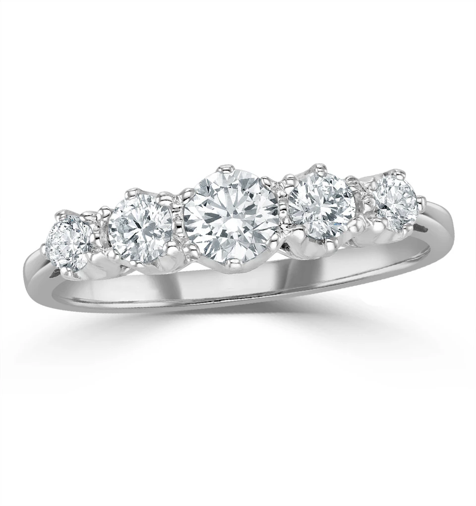 Grace 18K White Gold 5 Stone Diamond Eternity Ring 0.75CT G/VS