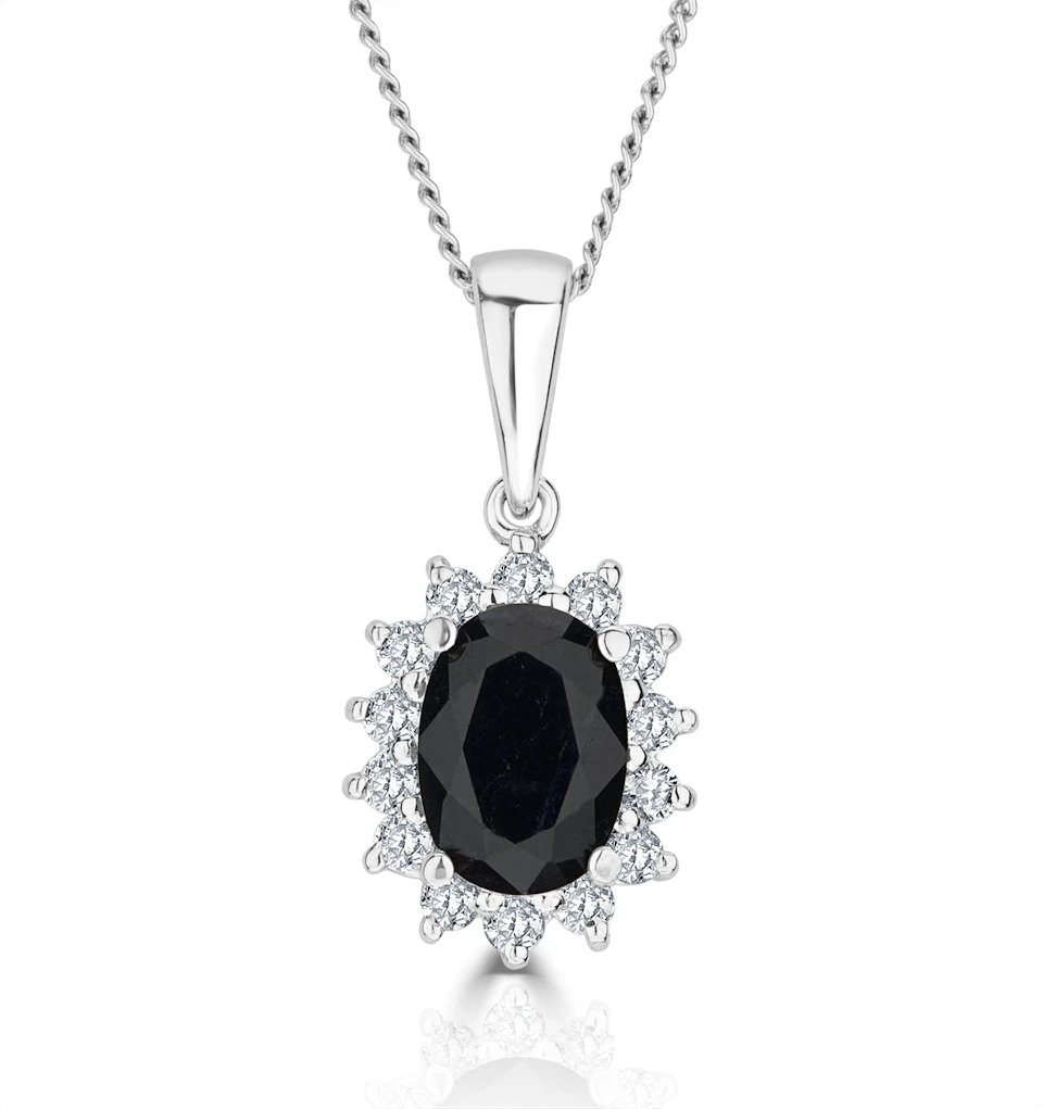 Sapphire 7 x 5mm And Diamond 9K White Gold Pendant Necklace