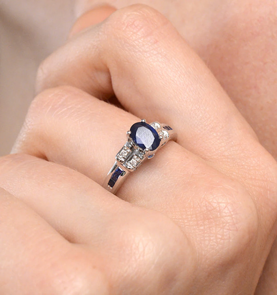 Sapphire 1.25ct And Diamond 9K White Gold Ring