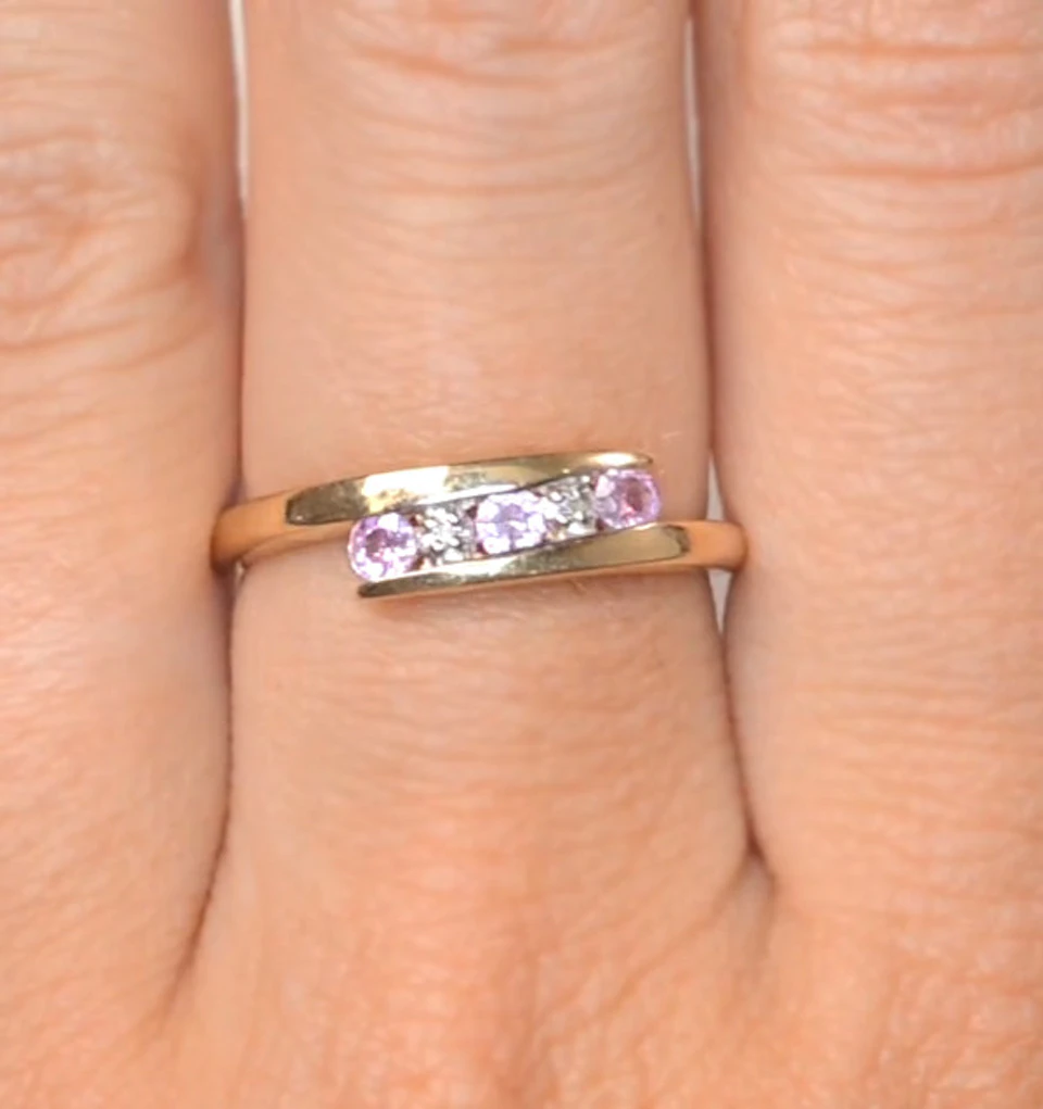 0.21ct Pink Sapphire and Diamond Ring 9K Yellow Gold