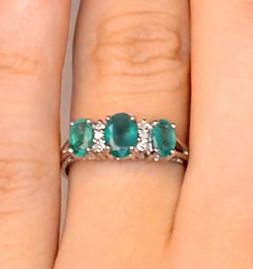 Emerald 1.06ct And Diamond 9K White Gold Ring
