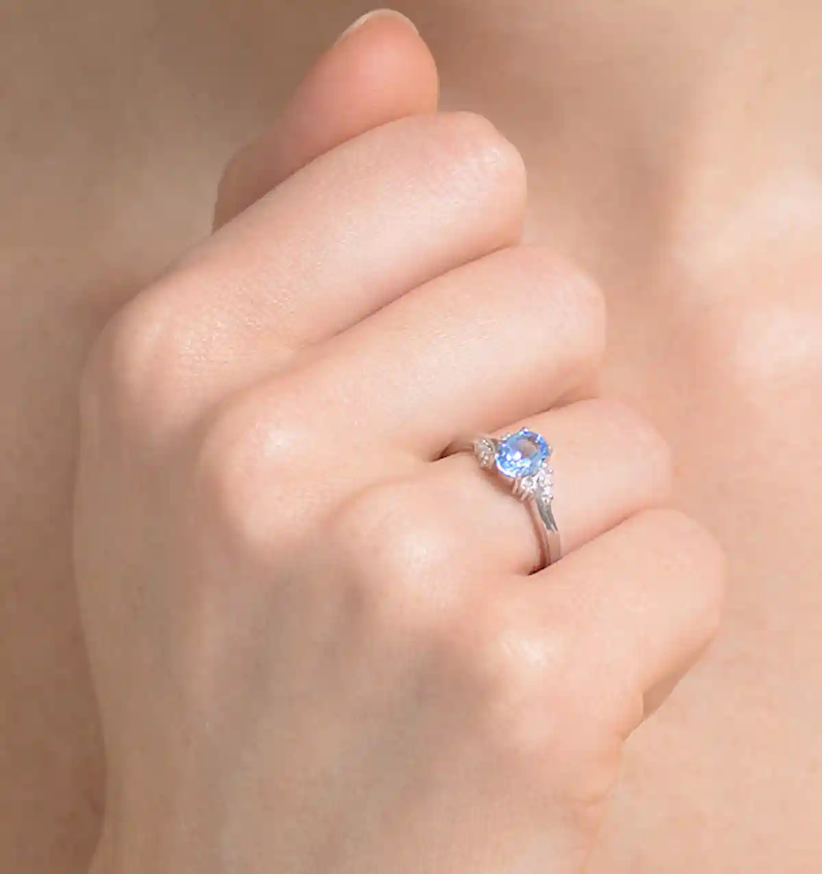 Blue Topaz 0.94CT And Diamond 9K White Gold Ring