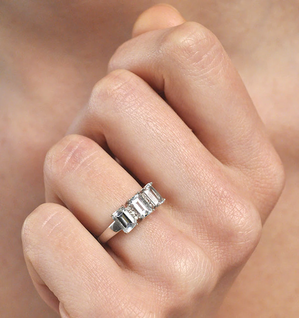 Aquamarine 1.65CT And Diamond 9K White Gold Ring