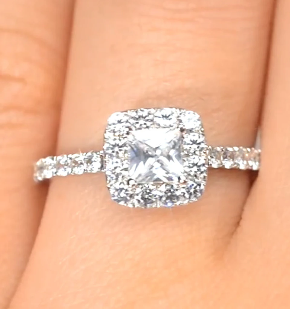 Halo Engagement Ring Aria 1.30ct VS2 Princess Diamond 18K White Gold