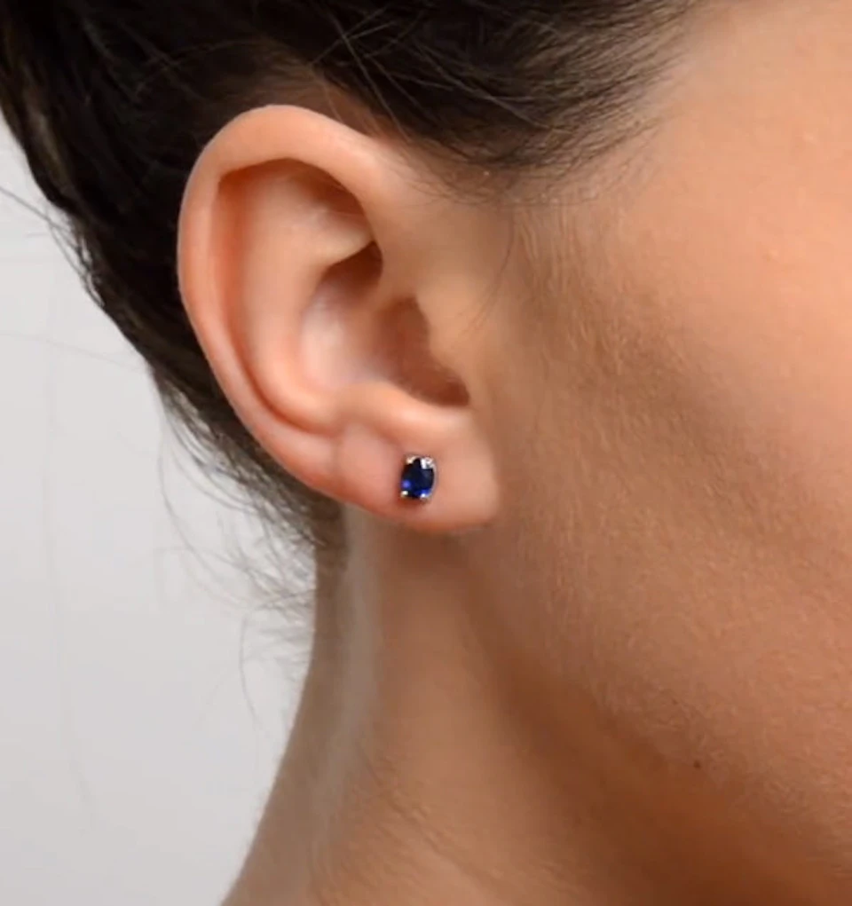 Sapphire 5mm x 4mm 18K White Gold Earrings