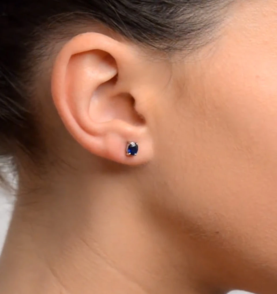Sapphire 5mm x 4mm 18K White Gold Earrings