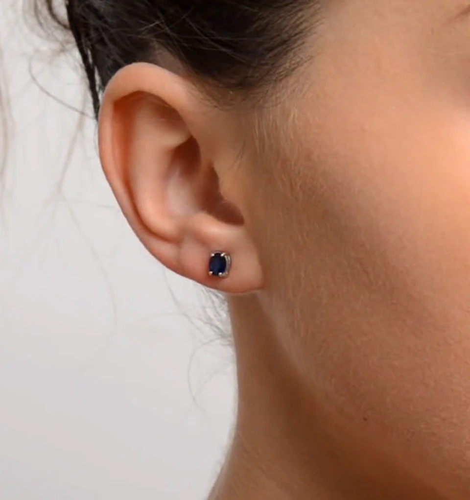Sapphire 5mm x 4mm 18K White Gold Earrings