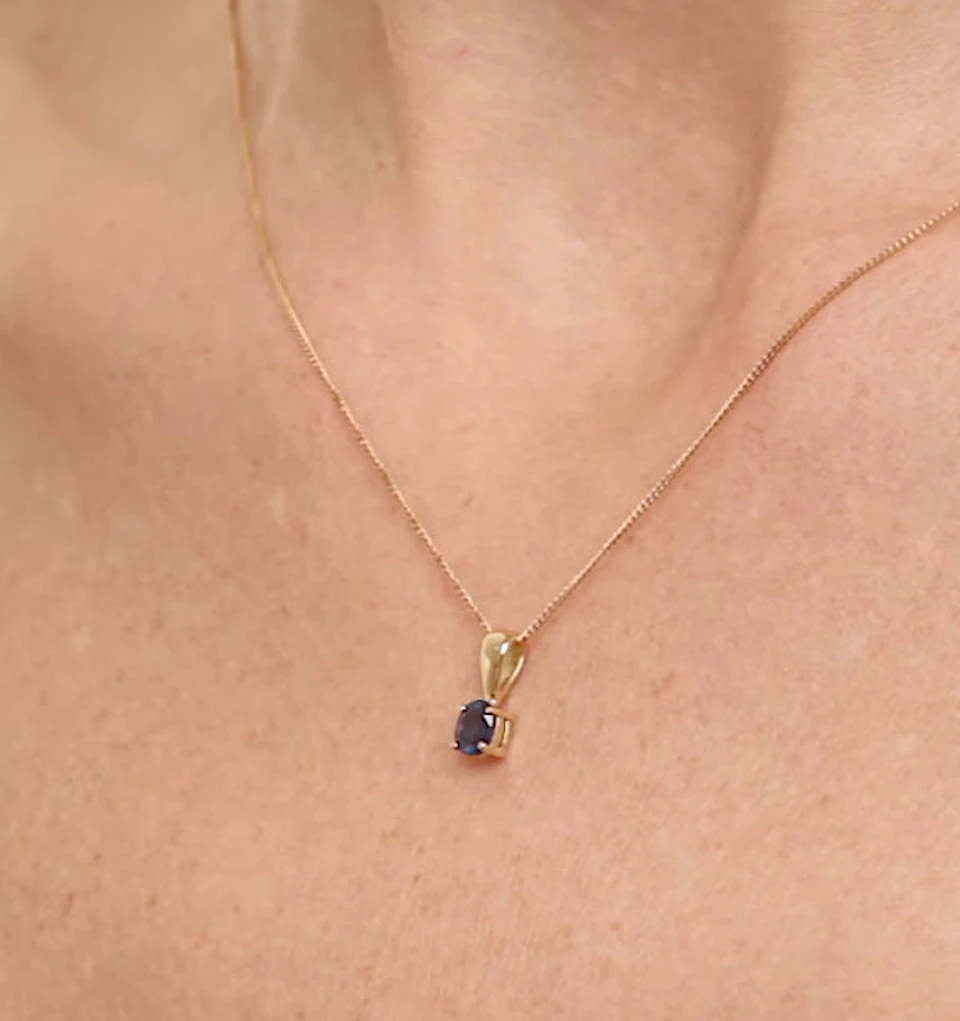 Sapphire 5 x 4 mm 18K Yellow Gold Pendant Necklace