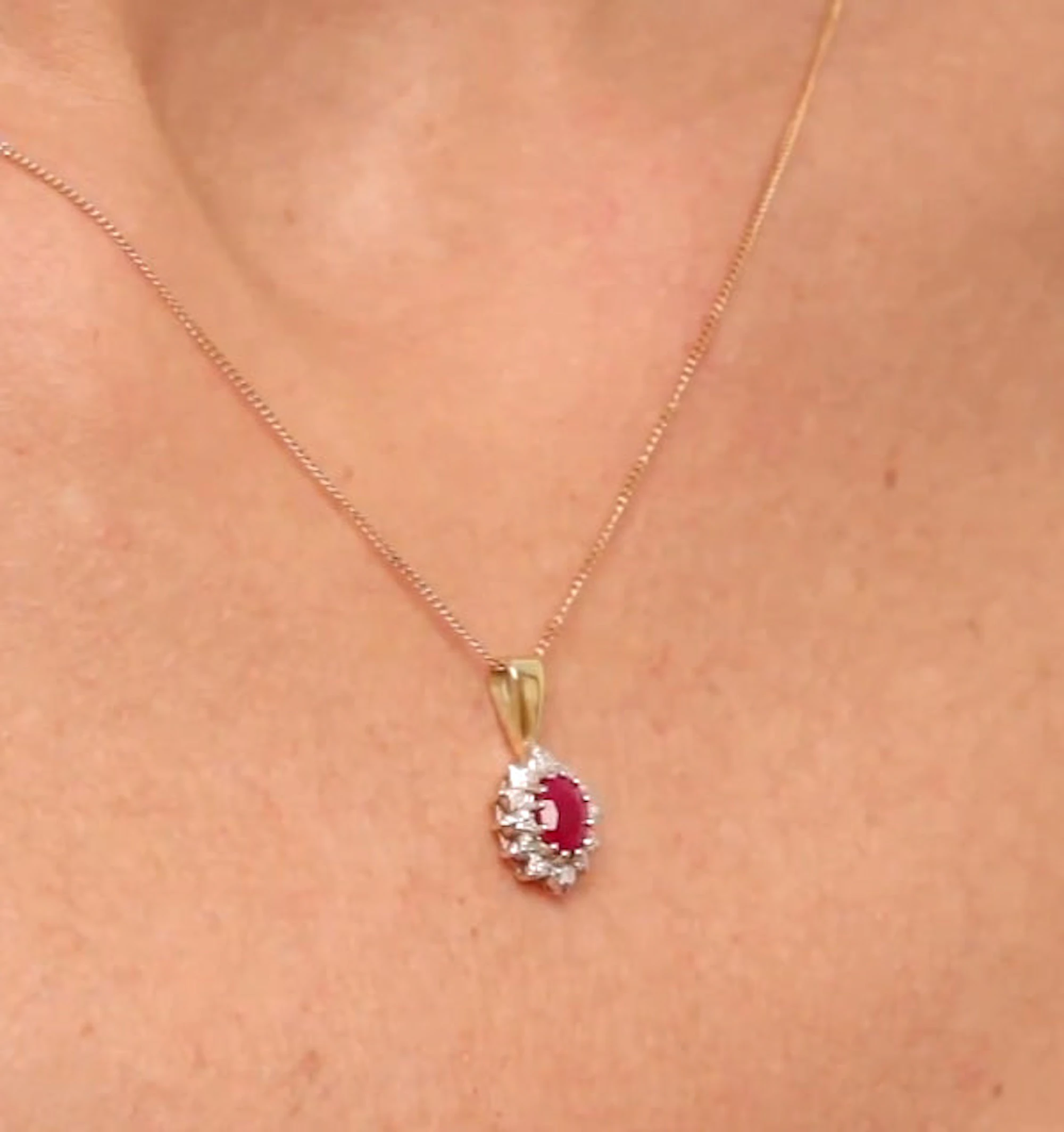 Ruby 6 x 4mm And Diamond 9K Yellow Gold Pendant Necklace