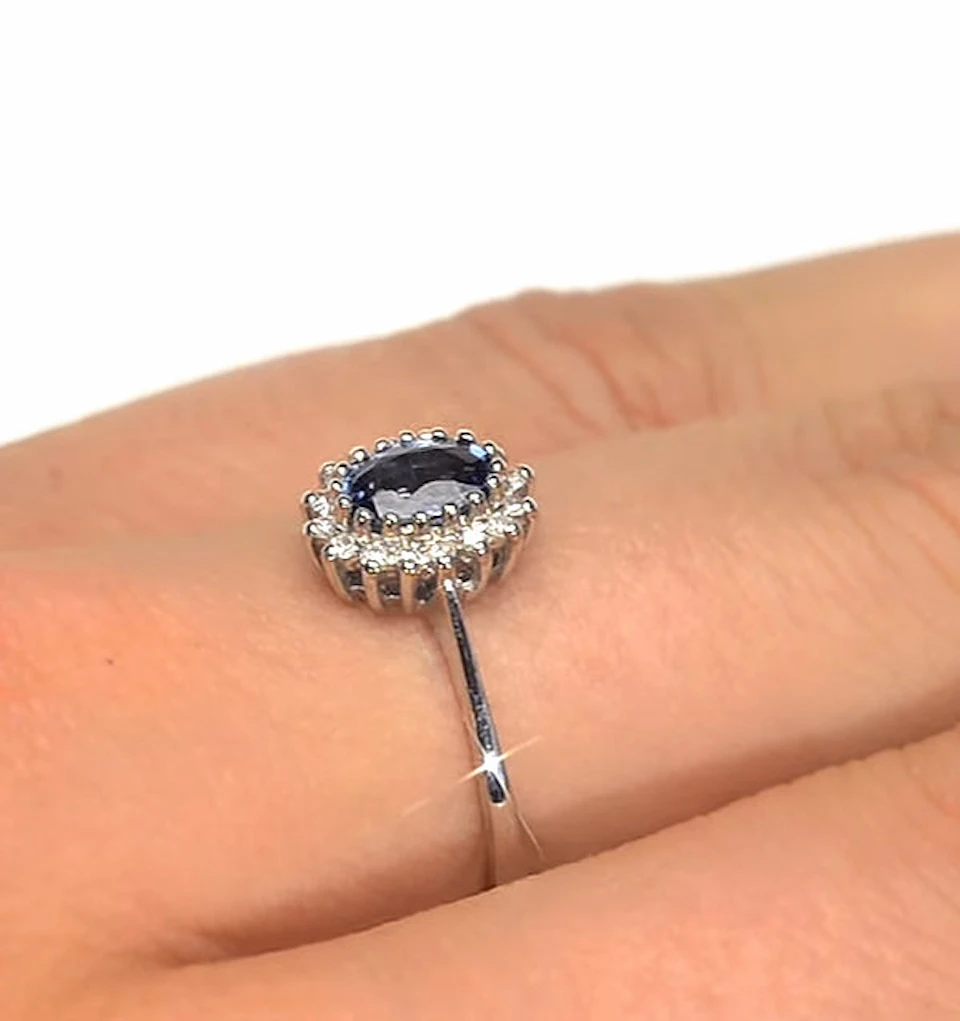 Sapphire 6 x 4mm And Diamond 18K White Gold Ring FET20-UY