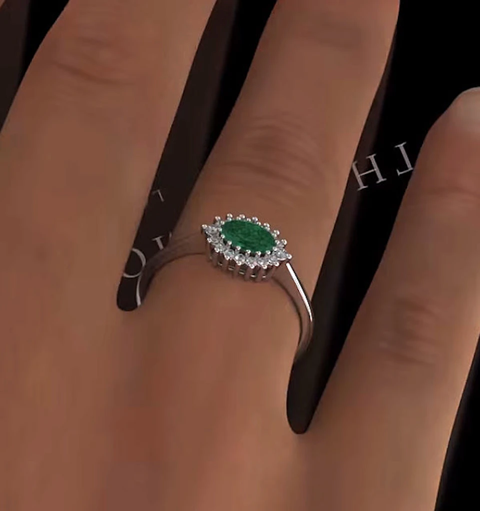 Emerald 6 x 4mm And Diamond 18K White Gold Ring FET21-GY