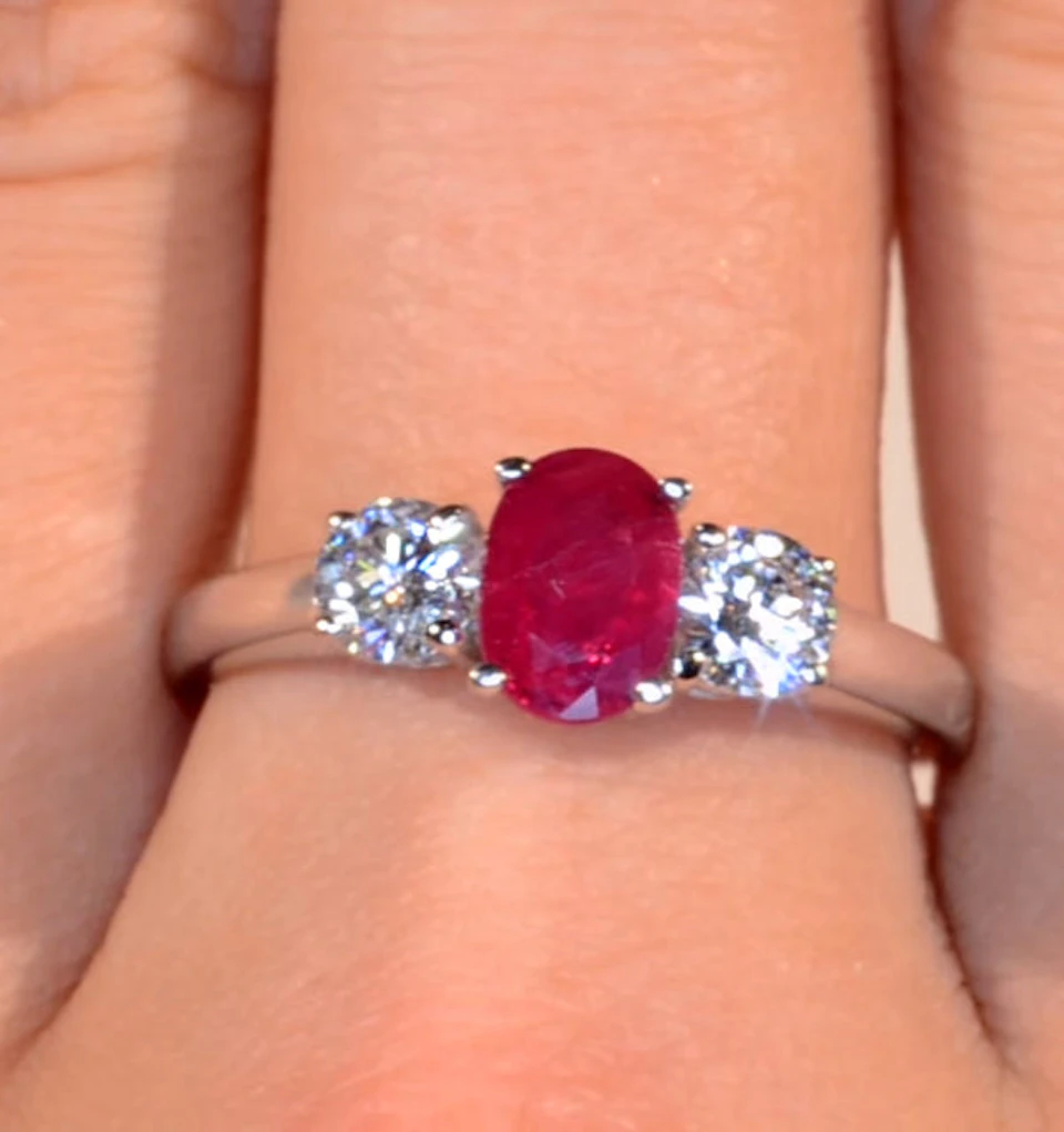 18K White Gold 0.50CT Lab Diamonds G/Vs and 1.15CT Ruby Ring