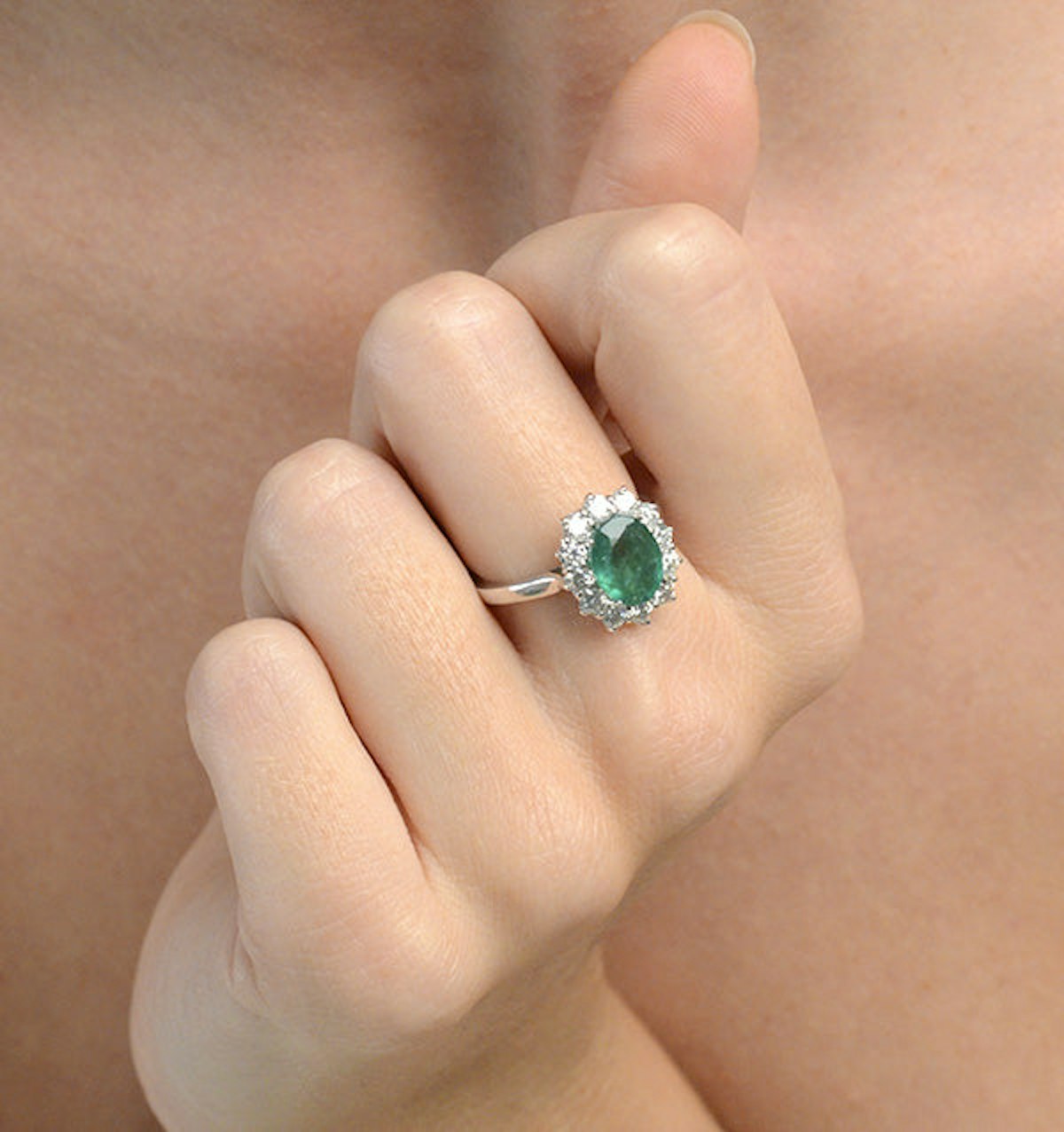 Emerald 1.95CT And Lab Diamond 1.00ct Cluster Ring Set in Platinum