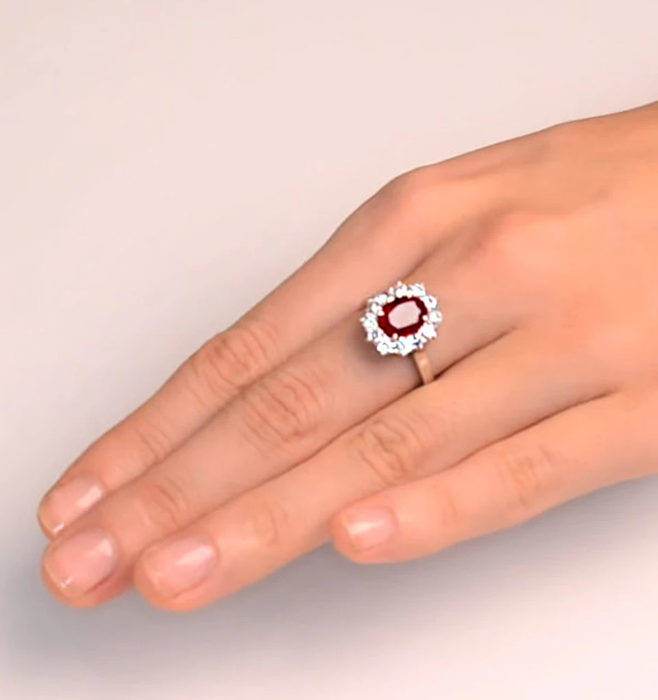 Ruby 2.40ct And Lab Diamond 1.00ct Cluster Ring in 18K White Gold