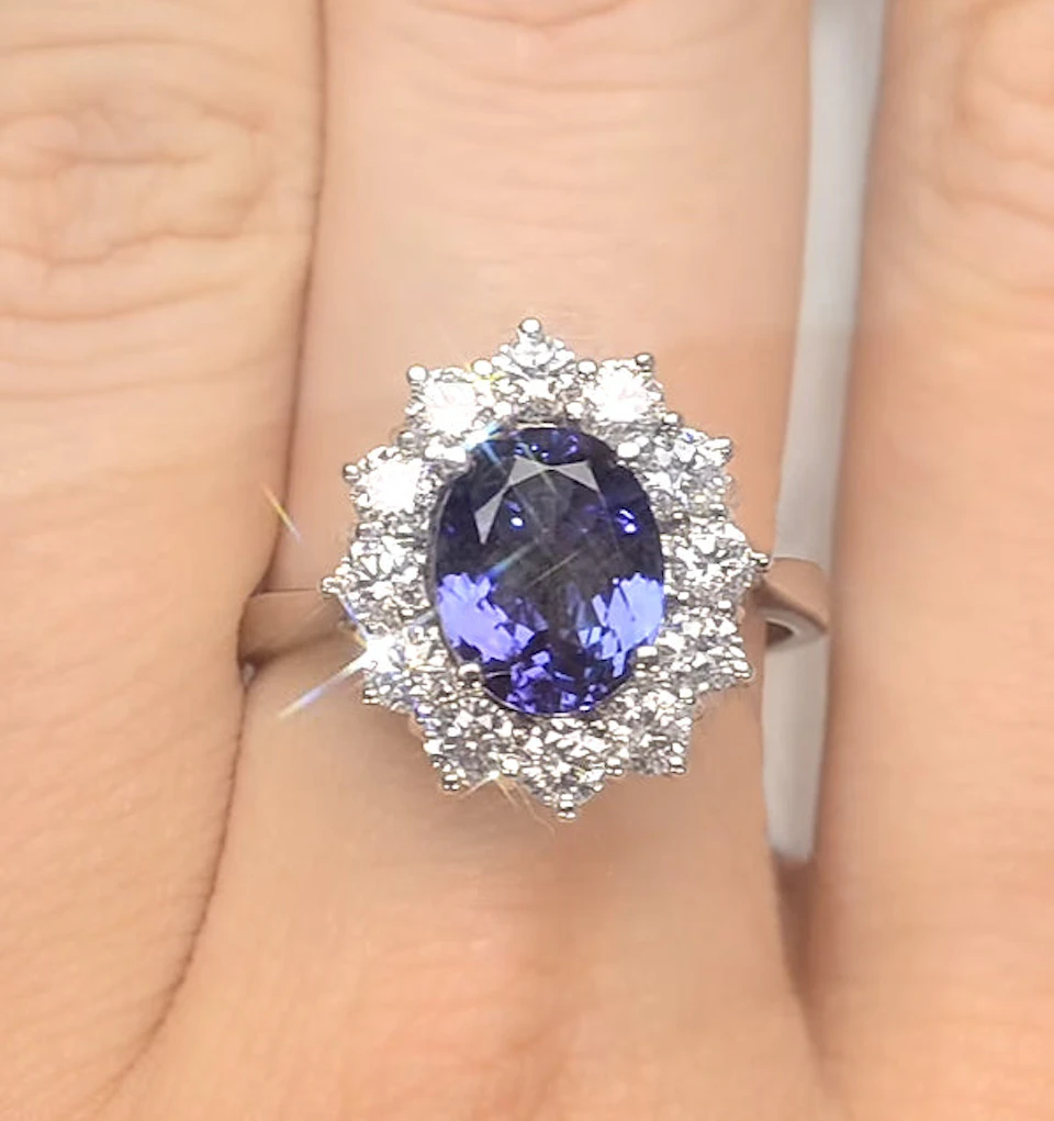 Tanzanite 1.7ct And Diamond 1ct Cluster Ring in 18K White Gold
