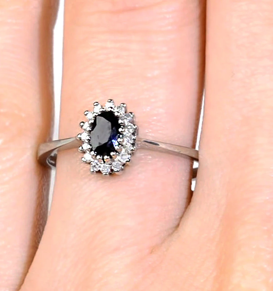 Sapphire 5 x 3mm And Diamond 18K White Ring