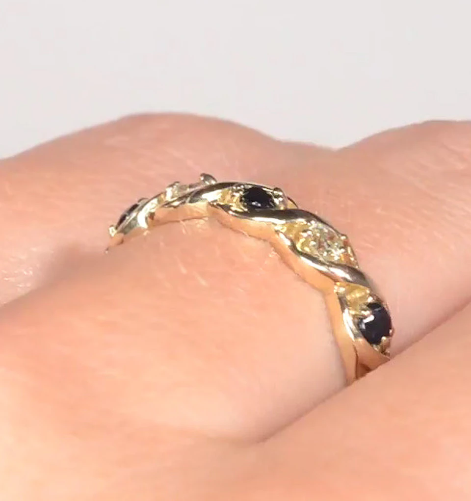 Sapphire 2.25 x 2.25mm And Diamond 9K Gold Ring