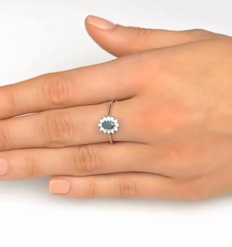 Emerald 6 x 4mm And Diamond 18K White Gold Ring FET33-GY