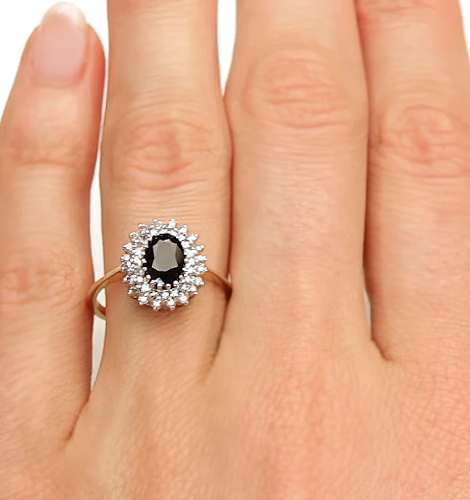 Sapphire 7 x 5mm And Diamond 18K Gold Ring FET35-U