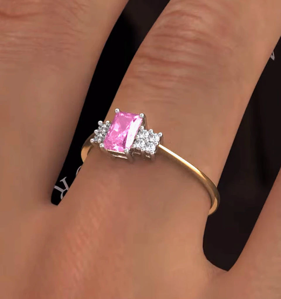18K Gold Diamond and Pink Sapphire Ring 0.06ct