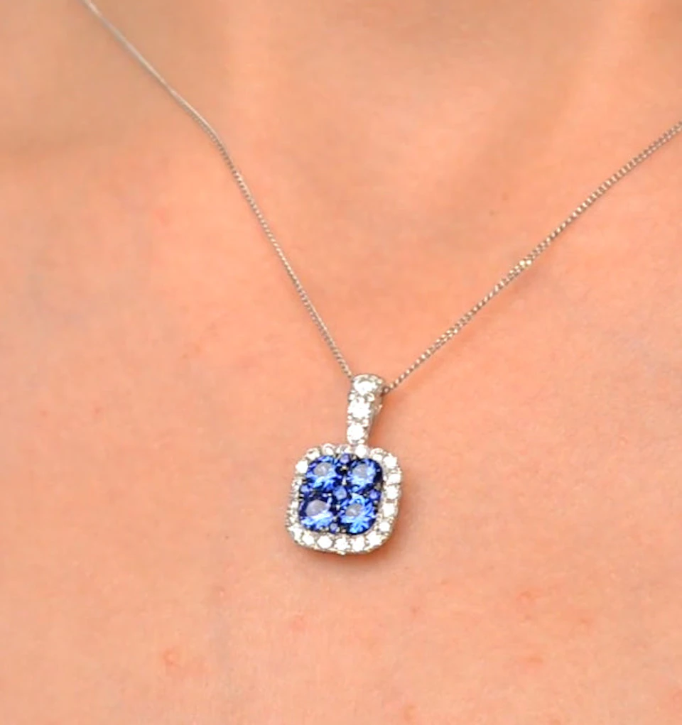 1.50ct Sapphire and Diamond 18K White old Halo Pendant Necklace
