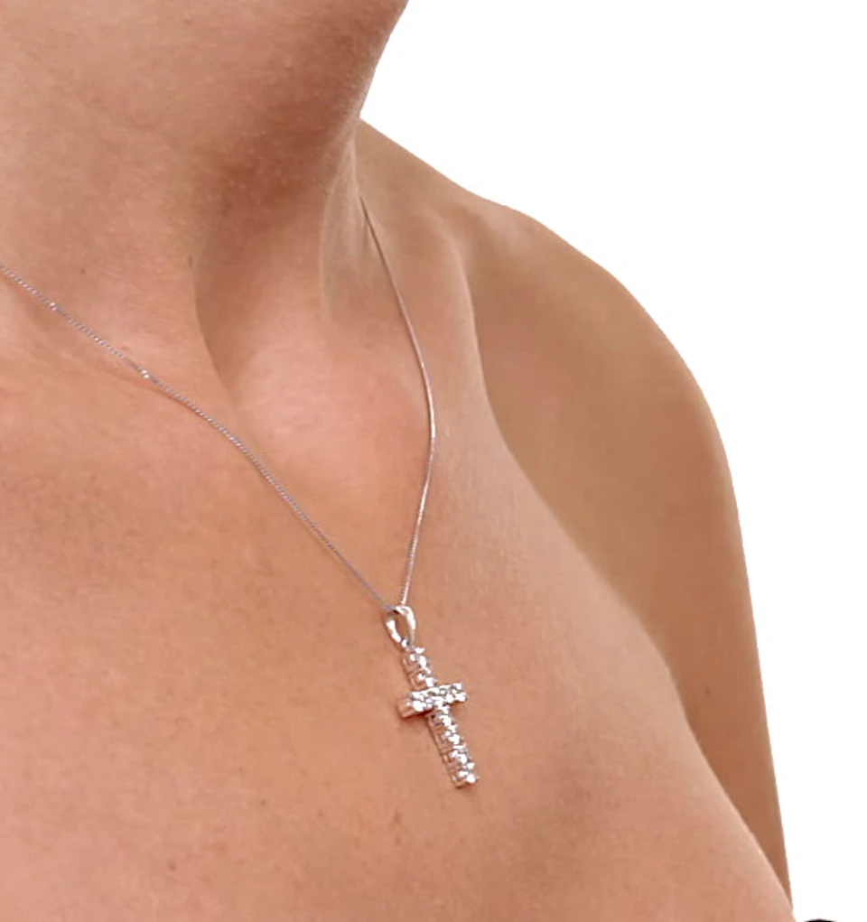 2 Carat Cross Lab Diamond Necklace Pendant in 9K White Gold