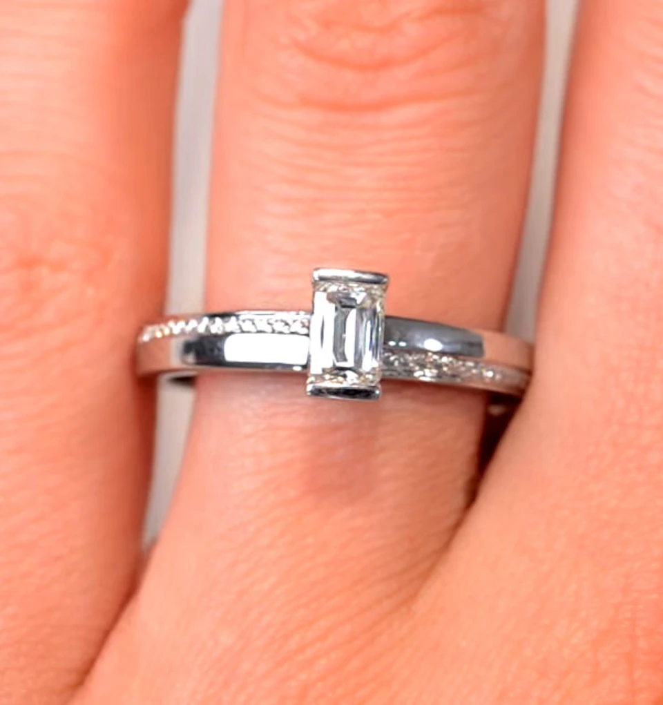 0.57ct Ideal Prince Cut Diamond and 18K White Gold H/SI Ring - SIZE L