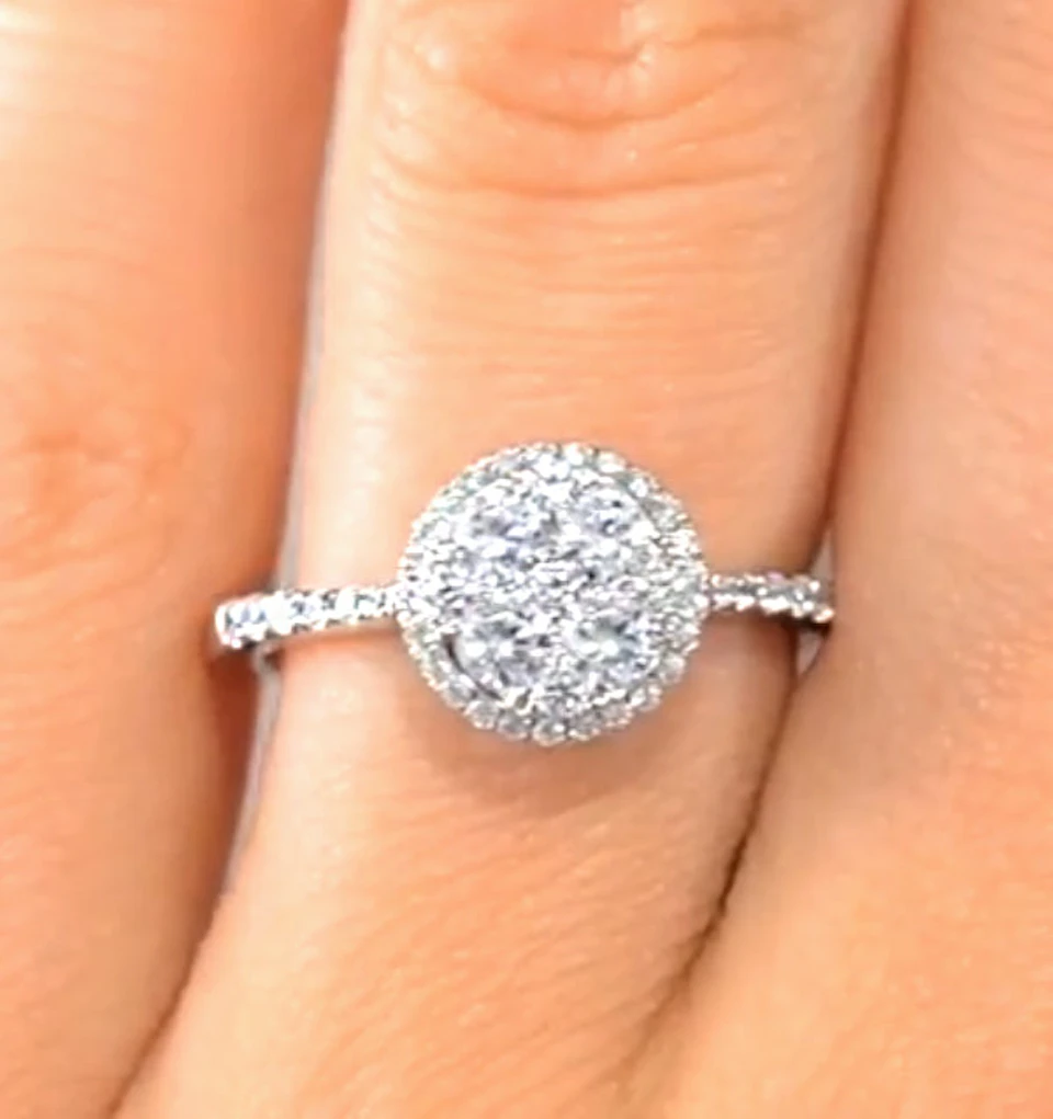 Halo Engagement Ring Galileo 0.80ct of Diamonds in 18K Gold - FT61