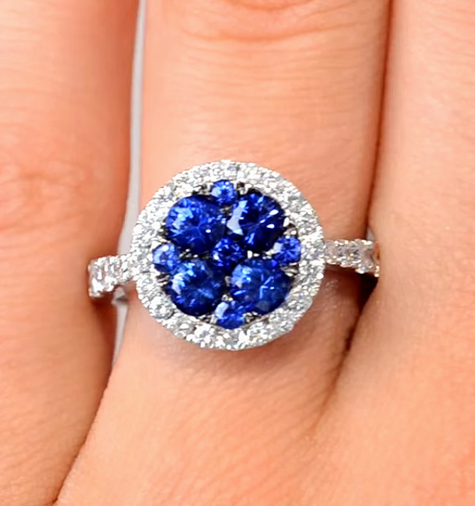 0.84ct Diamond 1.60ct Sapphire and 18K White Gold Circles Ring