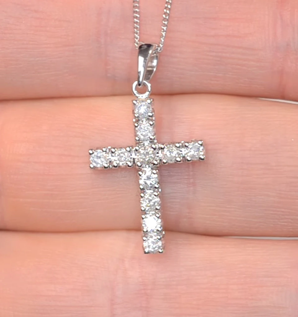 Diamond Cross Necklace 0.46ct in 9K White Gold