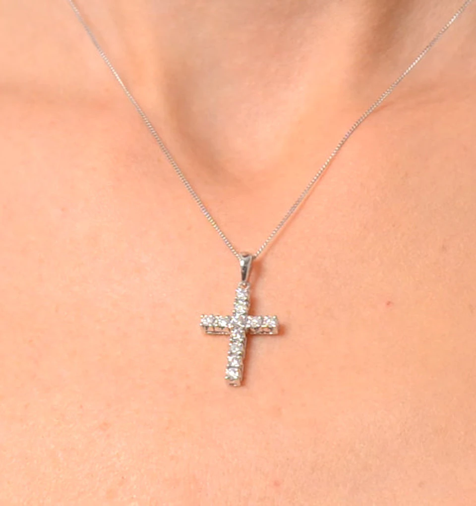 Diamond Cross Necklace 0.46ct in 9K White Gold