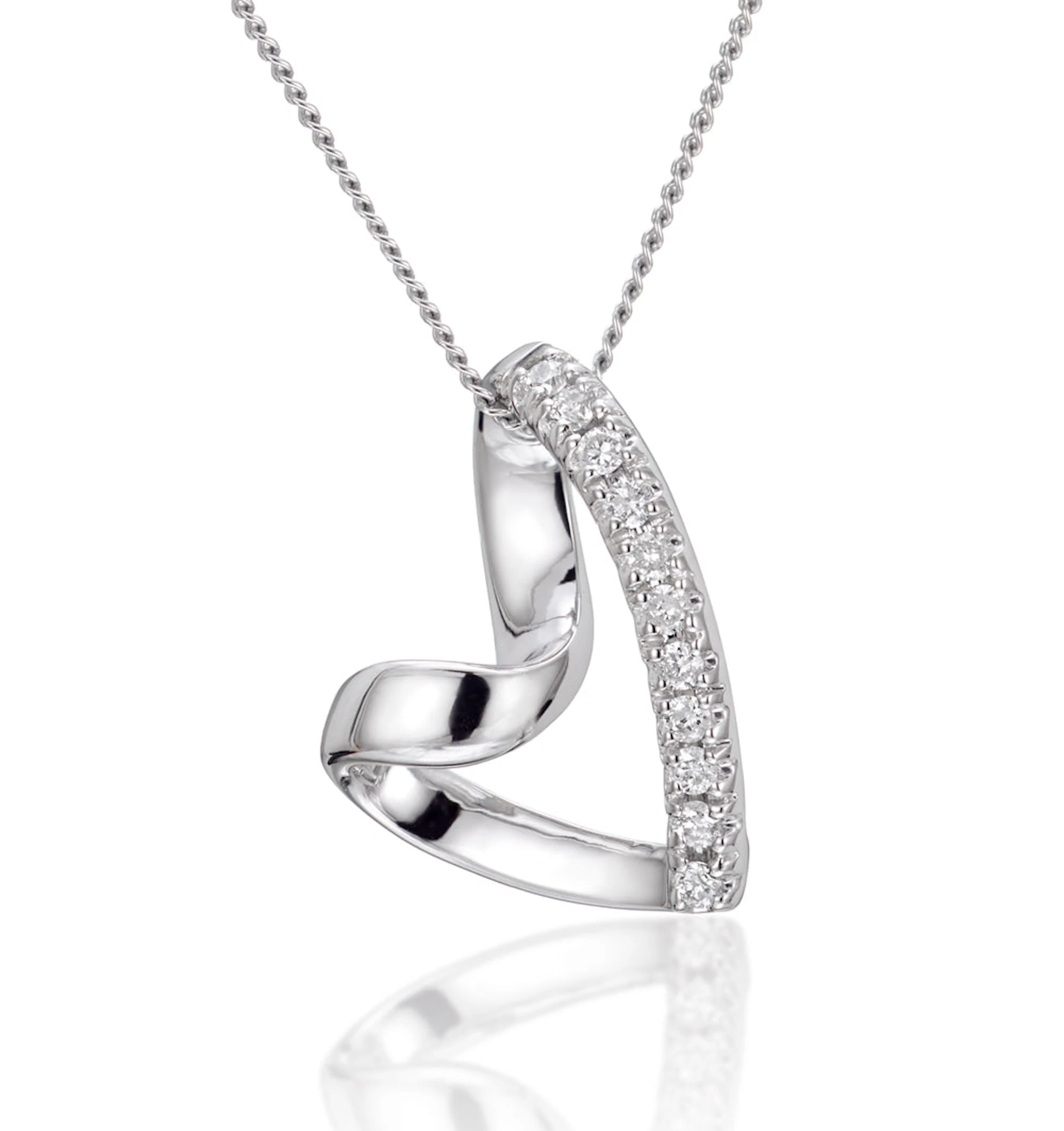 Heart Pendant Necklace 0.10ct Diamond 9K White Gold