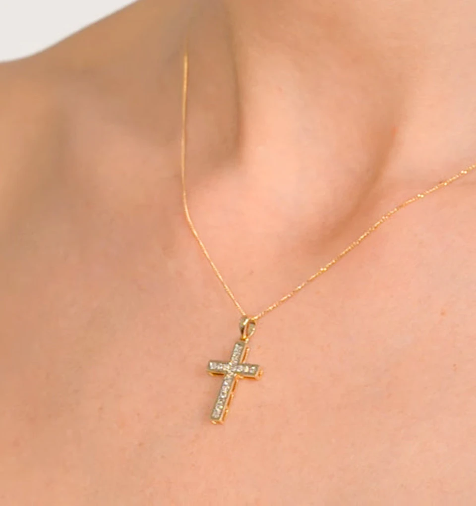 Cross Pendant Necklace 0.25CT Diamond 9K Yellow Gold W13 x L20mm