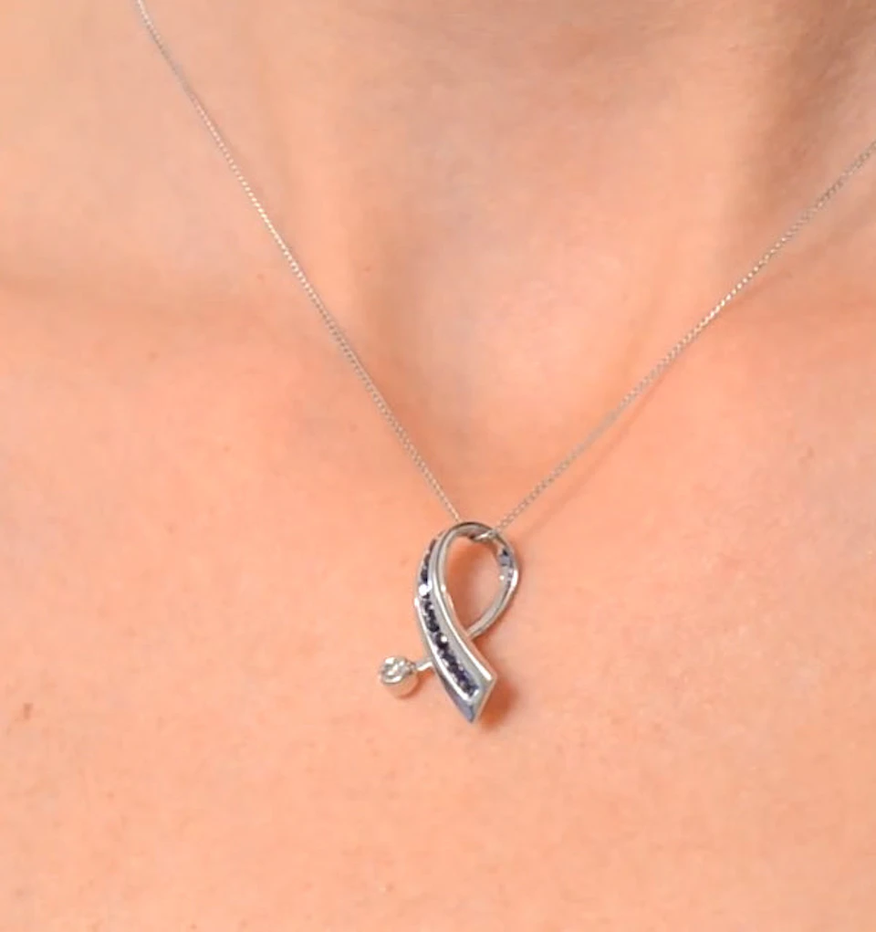 Sapphire And 0.02CT Diamond Ribbon Pendant Necklace 9K White Gold