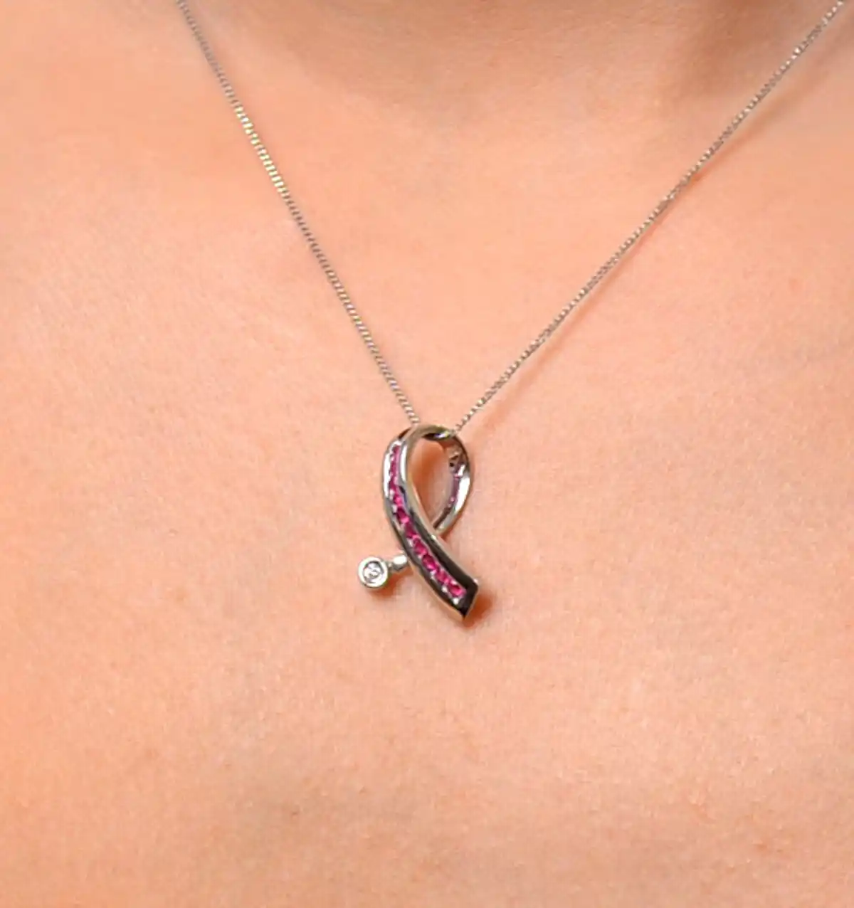 Ruby 0.33CT And Diamond 9K White Gold Ribbon Pendant Necklace