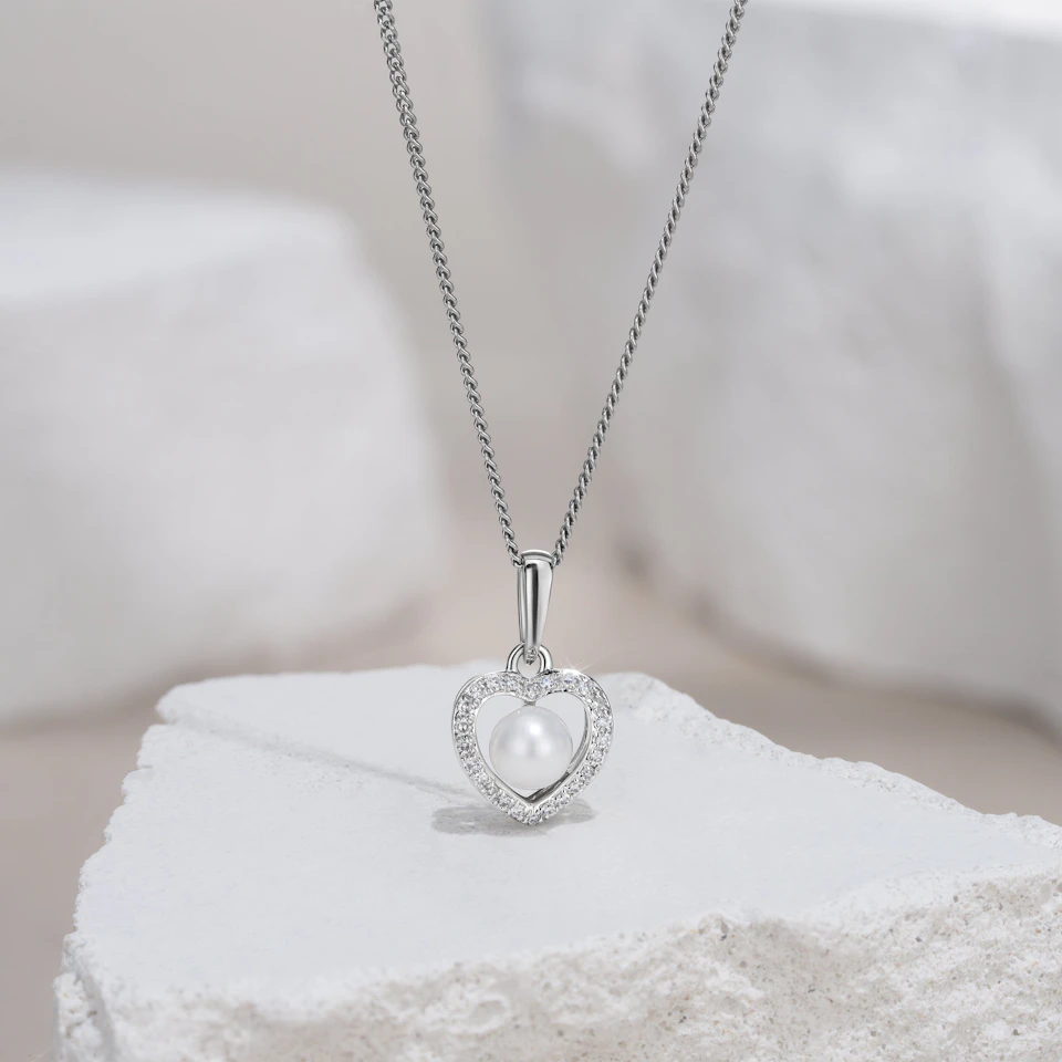 Stellato Pearl and Diamond Pendant Necklace 0.06ct in 9K White Gold