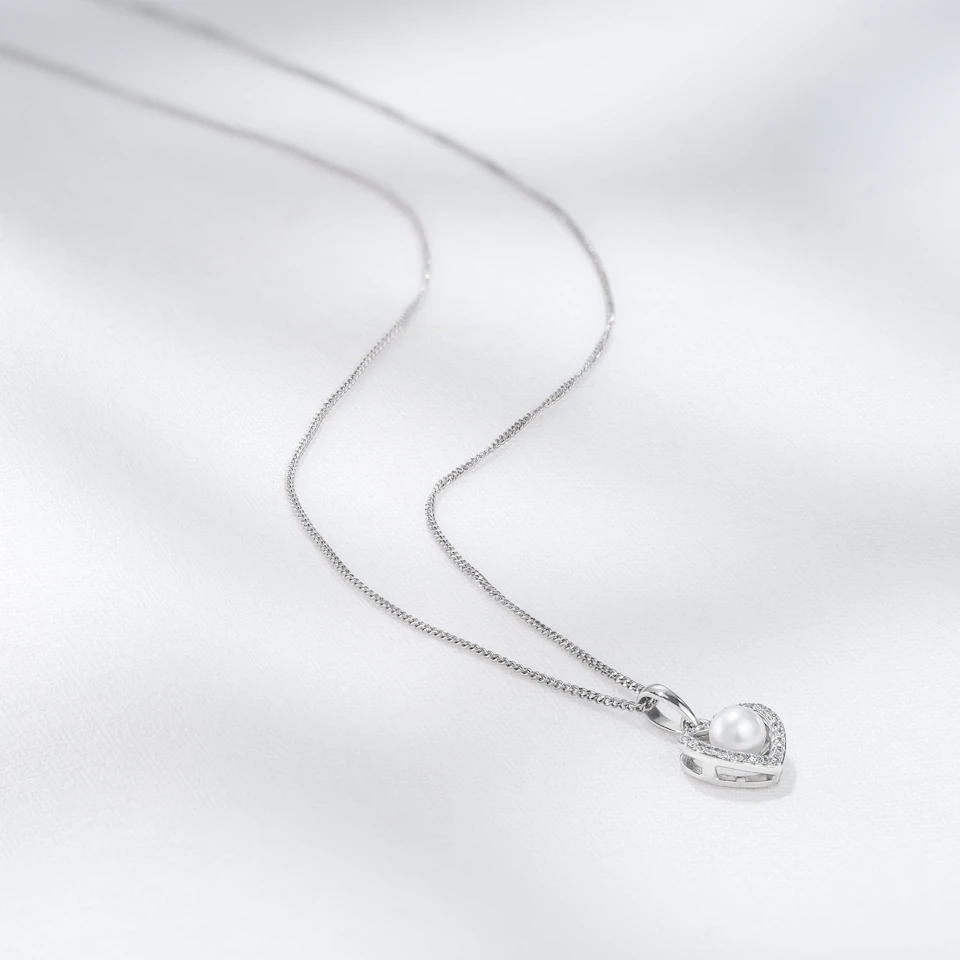 Stellato Pearl and Diamond Pendant Necklace 0.06ct in 9K White Gold