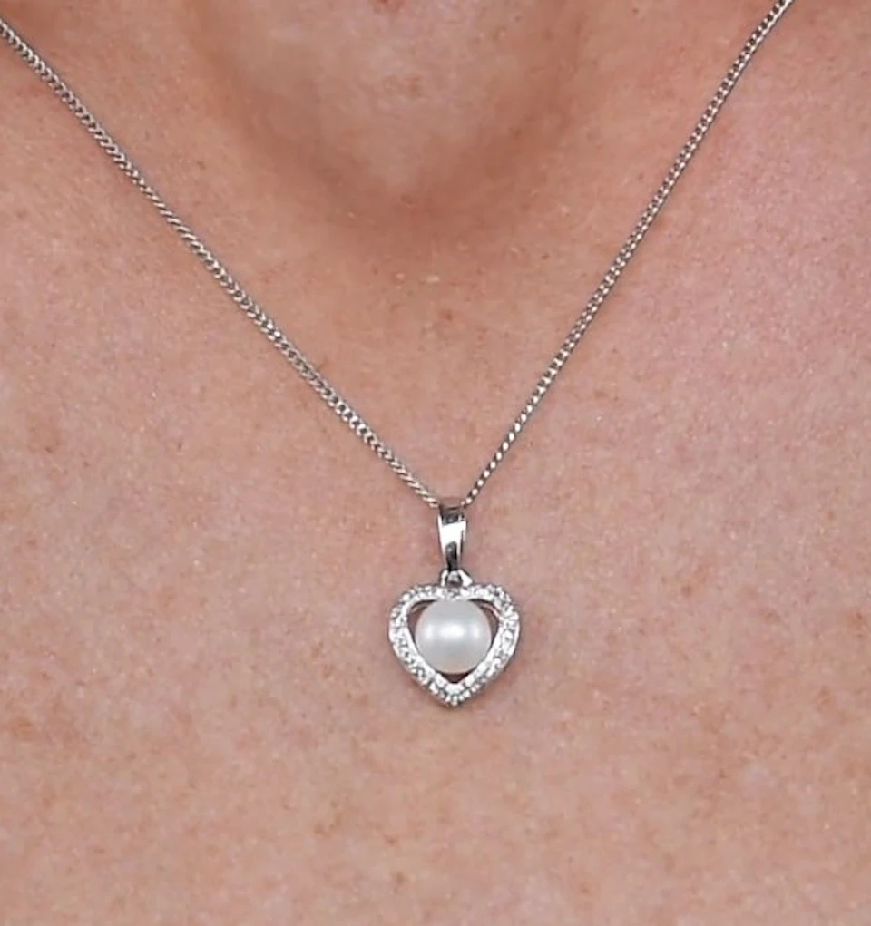 Stellato Pearl and Diamond Pendant Necklace 0.06ct in 9K White Gold